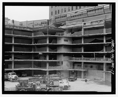 17. Section A, view of parking structure at the northeast stair tower and