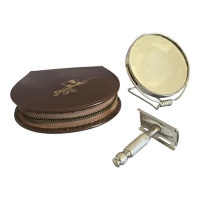 1966 Gillette Travel Tech Safety Razor K4 Ball End w/ Folding Mirror