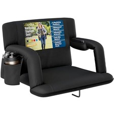 ALPCOUR RECLINING STADIUM SEAT   WIDE BLEACHER CHAIR WITH BACK SUPPORT - BLACK