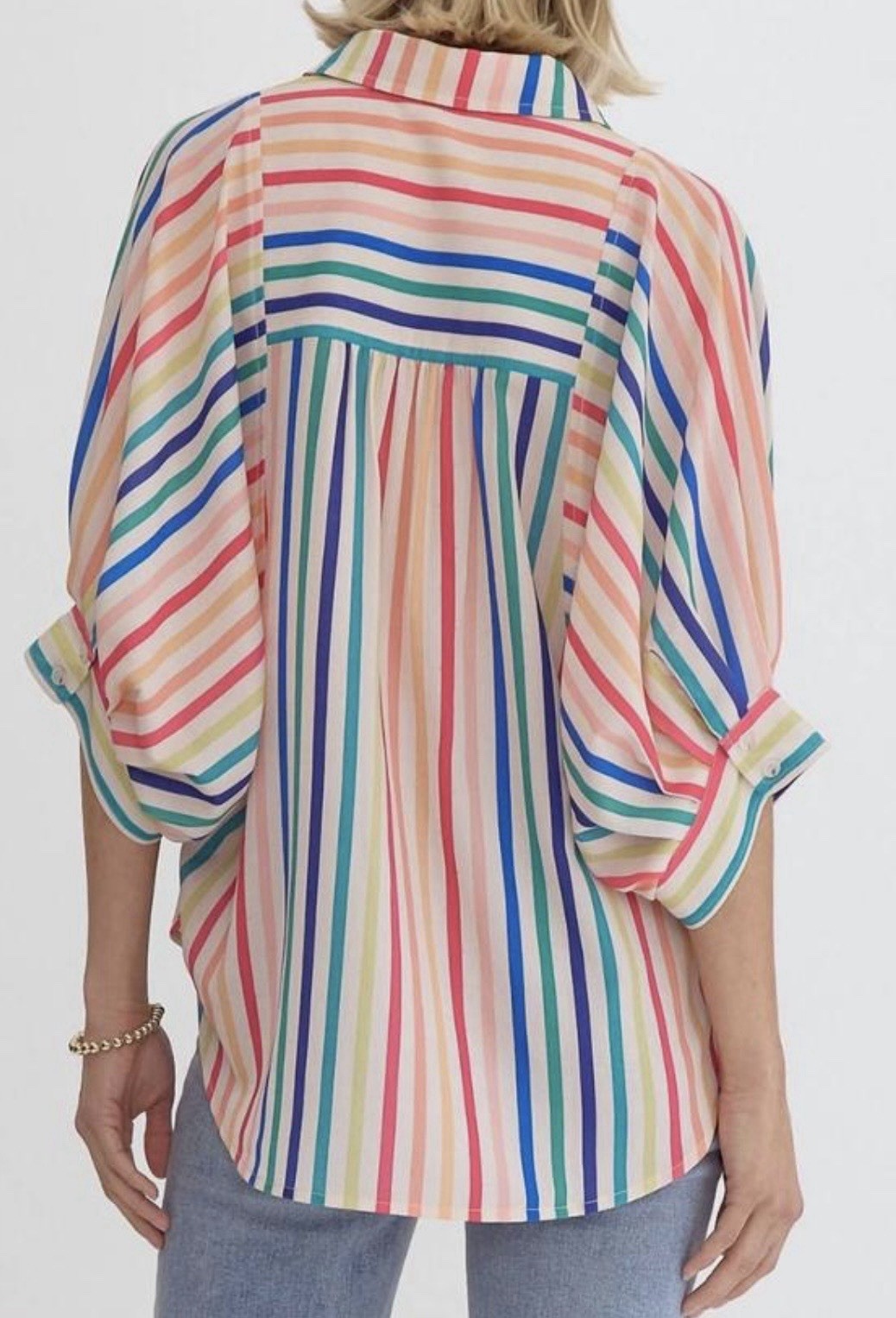 Entro Multicolor Striped Collared Button-Up 100% … - image 8