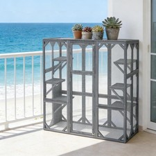Large Outdoor Catio for Cats w/ 6 Platforms, Gray Wooden Pet Enclosure