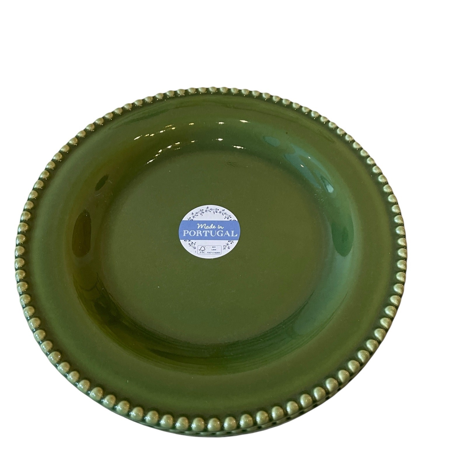  MATCERAMICA Portugal Green Ceramic Salad Plates 9" Beaded Border Set 4 NEW