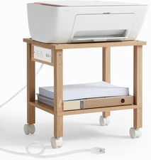 2 Tier under Desk Printer Stand with Storage, Small Printer Table with Charging