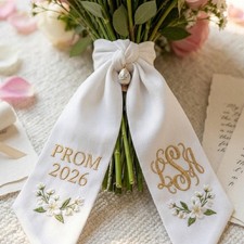 Embroidered Custom Prom Bouquet Sash 2026, Personalized Monogram Ribbon Wrap