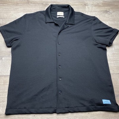 Scotch & Soda Shirt Mens XXL Black Textured Waffle Knit Short Sleeve Button Up