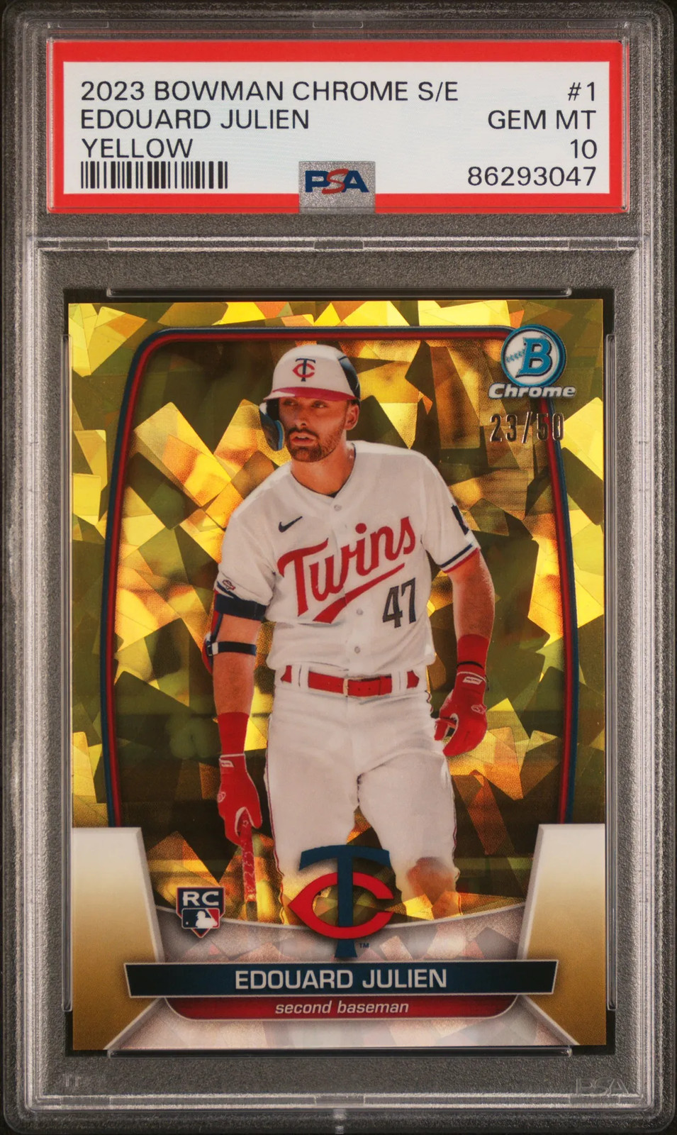 Edouard Julien 2023 Bowman Chrome Sapphire Edition #1-Yellow PSA 10 23/50