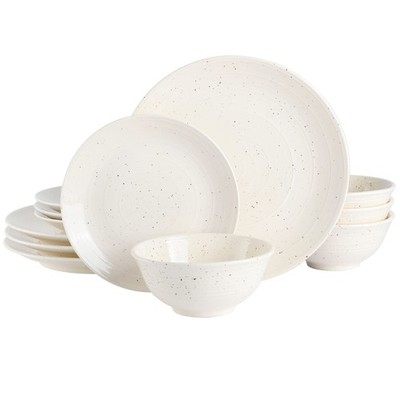 Ramapo Solid Color Speckled Dinnerware Set - White, Service for Four (12pcs)