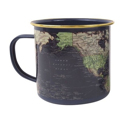 Geschenk Republik Weltkarte Dose Emaille Retro Becher blau Vintage Tasse Geschenkidee für Ihn