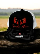 Simple Man with Antlers Embroidered Adjustable Snap Back Trucker Hat Cap