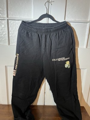 Collusion Black Graphic Print Jogger Pants Elastic Waist Cuffs Mid Century Flora