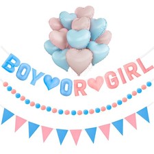 Gender Reveal Banner Set with Pre-Strung 3D Boy or Girl Felt Banner, Pom Pom ...