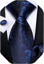 Mens Tie Set Silk Solid Paisley Necktie and Pocket Square Cufflinks Classic Form