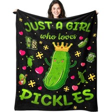 Pickle Blanket Gift for Pickle Lovers Throw Bedding Decor Soft Fuzzy 50x40in