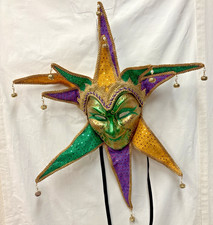 Mardi Gras Masquerade Jester Joker Mask Full Face Bells