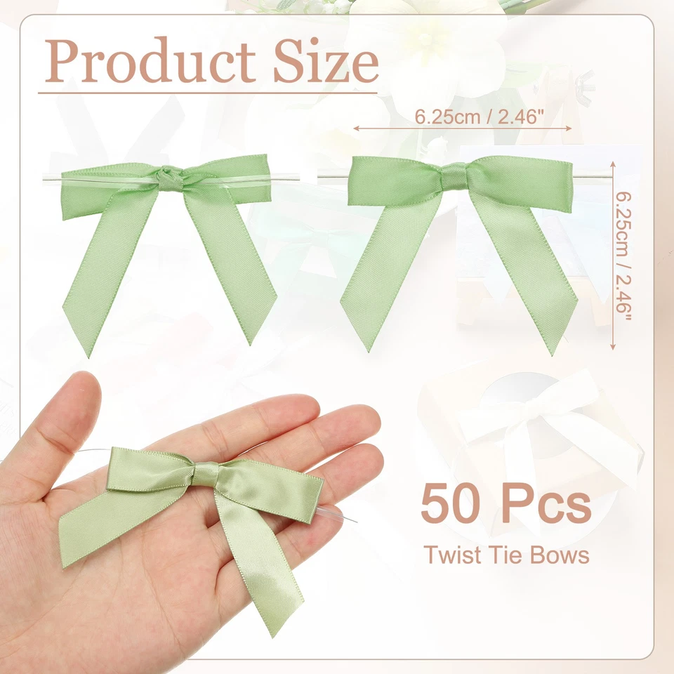 Arcos de corbata torcidos, 50 piezas arco de cinta de satén prefabricado de 2,5" para manualidades verde oliva Foto 2 de 4