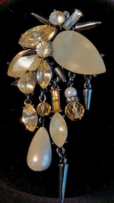 Erickson Beamon Rocks Yellow Rhinestone Dangle Brooch Black Metal