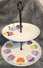 Modern Two Tiered Cake Sandwich Stand Afternoon Tea - teapot, cup & cake design 