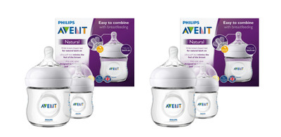 2 x Philips Avent Natural-Babyflasche mit Sauger für Neugeborene SCF030/27