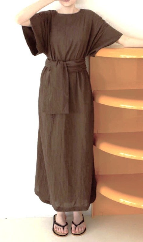 Nwt Tambere Linnea Dress Girls 8T Brown 100% Cotton Muslin Maxi Self-tie Belt