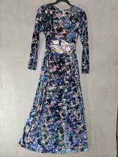 Nastygal Collection Womens 2 Velvet Velour Maxi Dress Burnout Blue Floral Dance 