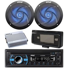 Pyle Marine CD Radio, Amp, 2x 5.25" 180W Blue Flash LED Speakers, Cover Black