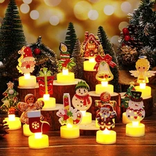 15 Pcs Christmas Tea Lights Flameless Candles LED Battery Operated with Xmas ...