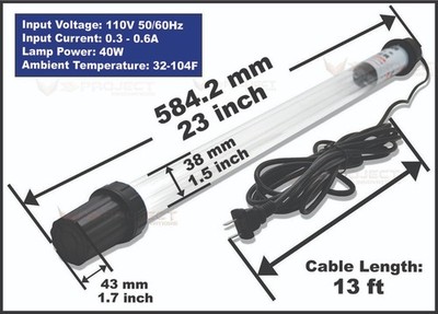 UV Sterilizers Submersible Light for Fish Tang, Koi Pond, Swim pool no Algae 40W