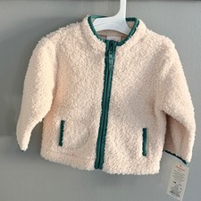 Cat  Jack Kids Jacket Cream Green Trim Cozy Fleece Zip Up Warm NEW