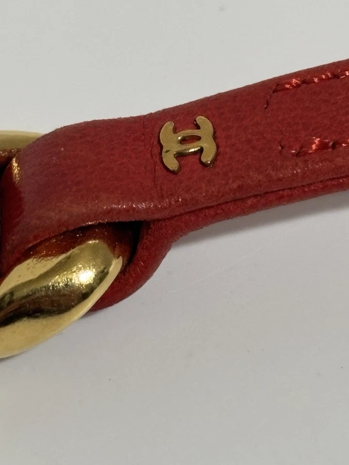 Pulsera Chanel Cadena Oro Cuero Rojo De Colección Foto 3 de 4