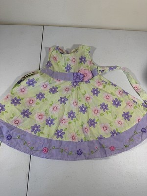 Blueberi Boulevard Infant Girls 18M Floral Dress | Lime Green & Purple Gingham