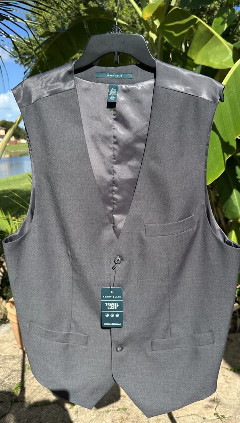 Size LT Perry Ellis Suit Vest Mens Waistcoat Charcoal Heathe