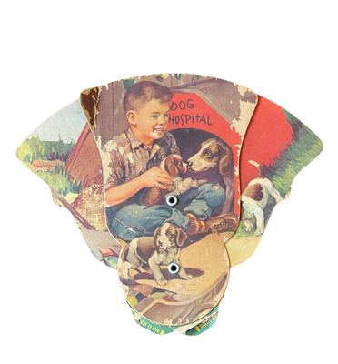 Dog Hospital Advertising Fan Fold Away Cardboard Litho A. Scheer Puppies Vintage