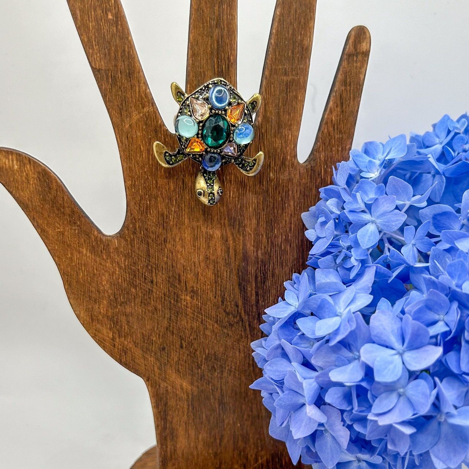 Vintage Style Turtle Statement Ring Multicolor Rh… - image 1