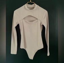 Abercrombie Fitch Soft A F Bodysuit Cutout Mock Neck Long Sleeve Cream S