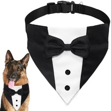 Dog Tuxedo Suit Wedding Bandana Collar Bow Tie Adjustable XL Neck 21-30