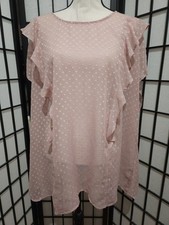 Torrid Size 3 (3X) Sheer Pink  Polk Dot  Ruffle Front Cap Sleeve Blouse