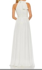 Mac Duggal White High Neck With Tie Or Bow Detail, A-Line Chiffon Maxi Dress