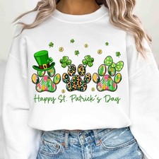 Happy St Patrick  s Day Dog Shirt, Clover Paw Print T Shirt Sweatshirt Gift