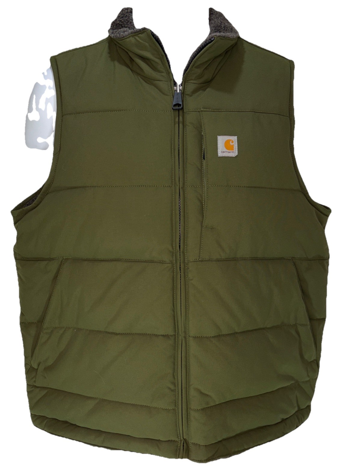 Carhartt Reversible Sherpa Lined Vest Size M Olive Green Quilted Puffer Full Zip