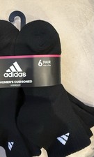 New Adidas 6 Pairs Women's Shoe Size 5-10 Cushioned Quarter Socks Black