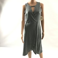 129 Altar'd State Women s BlueBell Midi Faux Wrap Dress Size L Dusty Blue Shiny
