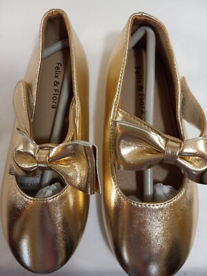 Felix And Flora Girls Shoes Size Eleven Gold Bow