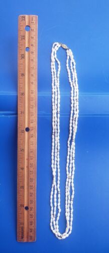 Collana Tre Filati Vintage Giallo Solido Oro 14k/Perle di Riso 22 - Foto 5 di 5