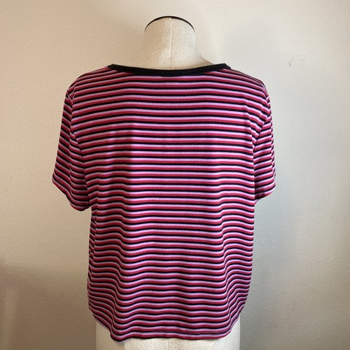 Wild Fable Striped Crop Top T Shirt Red Black Pink Stretch Junior’s Size XL - Picture 6 of 12