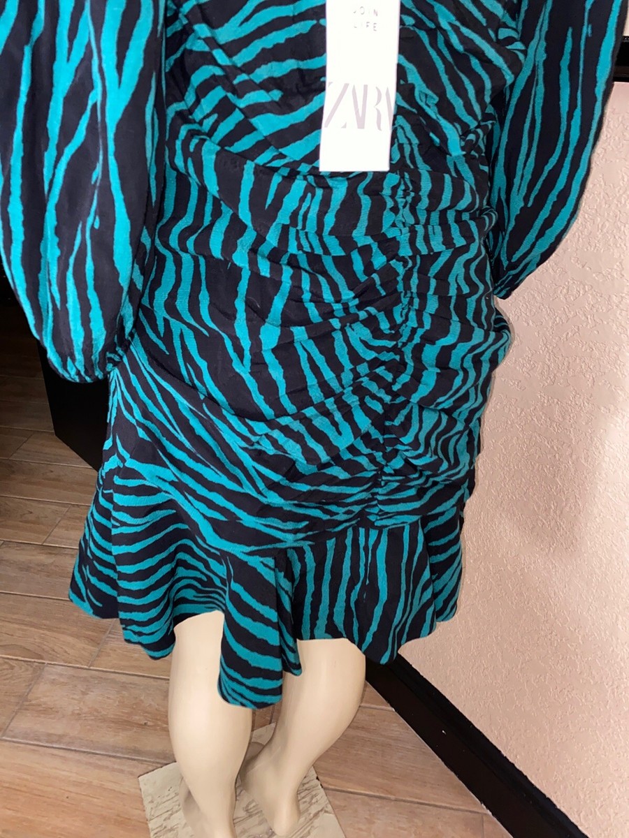 ZARA Green Tiger Print Ruffle Off Shoulders Dress XXL(see measurement) NWTS  xb2 | eBay