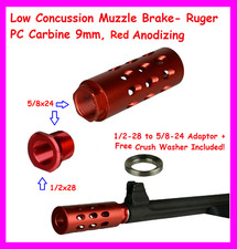 Low Concussion Muzzle Brake-Ruger PC Carbine 9 mm, Anodized Red  FREE Adapter