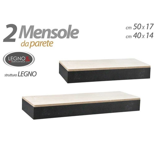 Set 2 Mensole Parete Rettangolare Mensola Scaffale Metallo e Legno 2 Misure - Foto 2 di 2