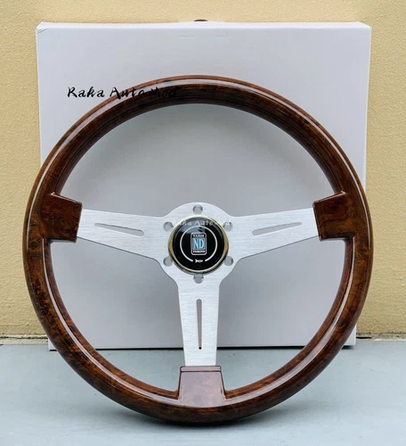 NARDI Classic 350mm Steering Wheel Mahogany Wood with Brushed Aluminum Finish - Picture 2 of 7