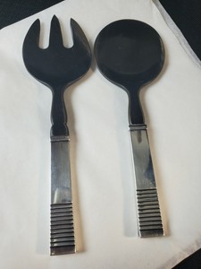 George Jensen Sterling And Horn Salad Set- Parallel Pattern
