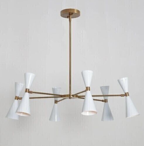 6 Light matte white Brass Sputnik Chandelier Modern Mid Century Light Fixture - Picture 1 of 3